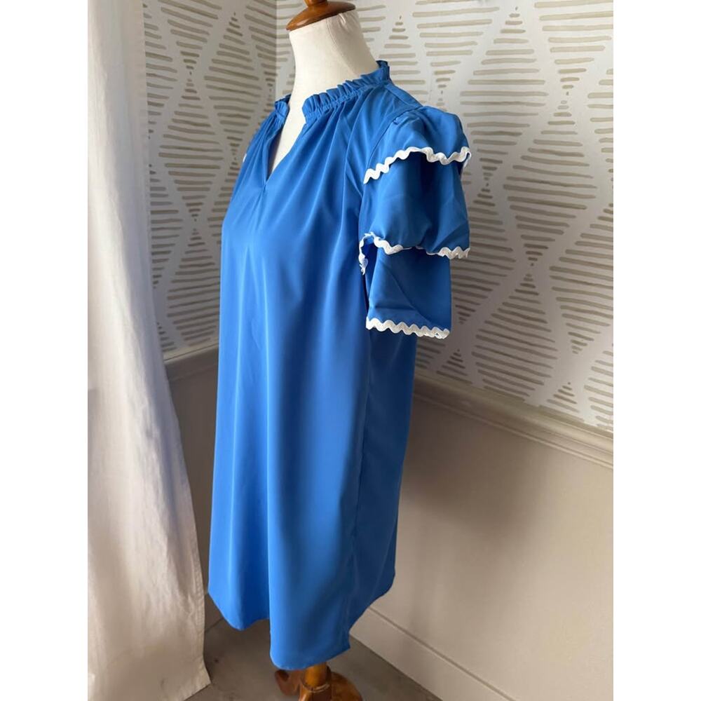 Jess Lea Women’s Large Blue Kersten Ric Rac Ruffle Shift Dress - Picture 4 of 8
